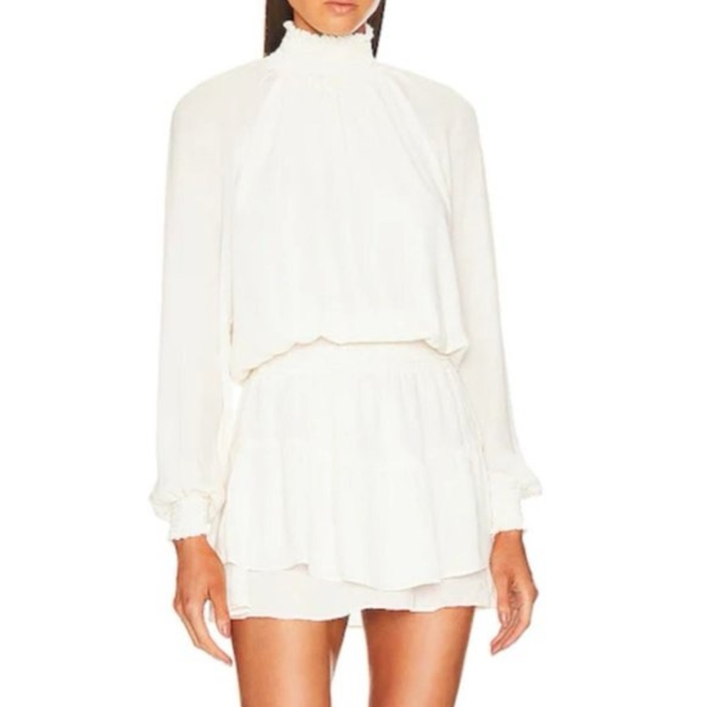 Long sleeve smocked mini turtleneck dress